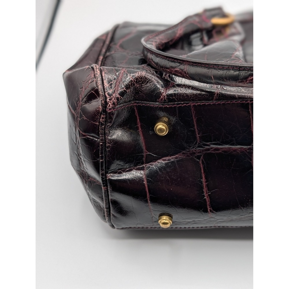 Brahmin Melbourne Crocodile Embossed Leather Shoulder Bag Burgundy Maroon Gold - Picture 4 of 16